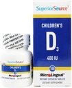 Superior Source Barns Vitamin D3 400 IE - Tanner, Bein og immunstøtte Supplement for barn - Ikke-GMO - 100 MicroLingual Oppløselige tabletter