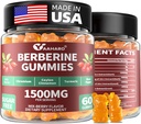 Berberine med Ceylon Cinnamon Gummies - 1500mg Berberine HCI Supplement med kromium,Turmeric og Melk Thistle - Immunstøtte - for kvinner og menn - 60 sukker gratis gummi