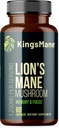 KingsManeTM Organic Lion 's Mane Mushroom Supplement, Minne, Fokus, & Klarhet Brain Support, 1200 mg, 60 Kapsler