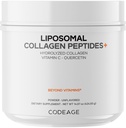 Kodeasje Liposomal collagen Peptider pulver + Vitamin C & Quercetin, Fosfolipid Complex, Grass-Fed Pasture-Raised Hydrolysert kollagen Type I & III Supplement All-i-One, Ikke-GMO, 14.97 oz