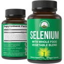 Selenium Supplement med hele matblanding av 25+ Grønnsaker og frukter for maksimal absorpsjon. Pure Selenium Vegan Capsules for immunsystem, Thyroid støtte, hjerte helse, prostata støtte. 30 piller