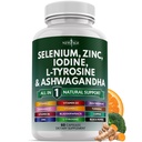 Selenium, Sink, Iodine, L Tyrosin, Ashwagandha - Støttetilskudd for kvinner og menn med Bladderwrack, Turmeric, Silica Kelp, Schisandra - 60 Count