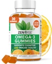 Zenwise Helse Omega 3 Gummy Supplement - Burpless Omega 3 Supplement med DHA & EPA fettsyrer for immunhelse - Begrenset kildet fiskeolje, Flaksfrøolje og vitamin E - 30 Gummies