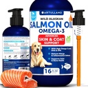 Salmonolje for hunder - Omega 3 for hunder - 16 FL OZ Wild Alaskan Salmon Fish Oil - Naturlig EPA & DHA fettsyrer for hud og Coat, Allergi, Joint & Bone Health - Flytende støtte supplement for shedding