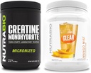NutraBio Kreatin Monohydrat, Unflavored, (500 g) og Clear Whey Protein Isolate, (Mango Mist) Supplement Bundle - Muskelenergi, maksimal vekst, gjenoppretting og styrke