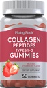 Piping Rock Collagen Gummies | 60 greve | Collagen Peptider Type 1 og 3 | Strawberry Flavor | Bovine Supplement | Ikke-GMO, Glutenfri
