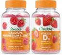 Livbart kalsium, magnesium, sink og vitamin D + vitamin D 5000 IE, gummer Bundle - Great Tasting, vitamin Supplement, Glutenfri, GMO Gratis, Chewable