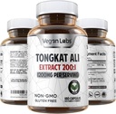 Vegan Labs Tongkat Ali 200:1 Ekstrakt, 1200MG Per Servings- 180 Vegan Capsules- Støtter Energi og Stamina- Glutenfri, Ikke-GMO Premium Quality Supplement
