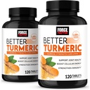 FORCE FACTOR Better Turmeric 2-pakke felles støtte Supplement med HydroCurc Turmeric Curcumin med svart pepper, klinisk styrke felles støtte, 240 tabletter, hvit emballasje