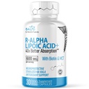 Nutri R Alpha Lipoic Acid 600 mg Kapsler - R Lipoic Acid Stabilisert med Biotin - aktiv form av R-ALA - 600 mg klinisk dosering - Kraftig Cellular Energy Support - 30 Vegan Capsules - RALA
