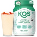 KOS Vegansk Protein pulver, uslavored & Usweeted - Lavkarbohydratblanding, organisk supermat rik på vitaminer og mineraler - Keto, Soya, Dairy Free - Måltid erstatning for kvinner og menn - 28 Serveringer