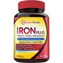 Legens oppskrifter jerntilskudd for kvinner menn - Gentle Iron Bisglycinate med vitamin C, B6, Folat & B12 - Ikke-forenende og magevennlig jernpiller for blod og energi støtte, 30 Vegan Caps