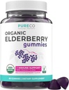 Organic Elderberry Gummies for voksne - Vegansk Sambucus Elderberry Immune Support Gummies med Black Elderberry Vitamin C og sink for daglig og sesongmessig immunisme (USDA Organic Non-GMO Vegan) - 1 måned