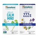 Himalaya Hello Calm Mind med Bacopa for avslapping, fokus og konsentrasjon og Hello ZZZs med Melatonin for søvnstøtte, 60 kapsler hver - Bundle