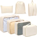 Toplive 7 sett pakke kuber for reise, Bagasjeorganisator poser for reise tilbehør, komprimering pakke kuber, Beige