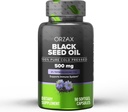 ORZAX Black Seed Oil kaldt presset 100% ren | Ikke-GMO - rik på Omega 3 6 9 & Thyrokinon | Svart cumin Nigella Sativa olje for immunstøtte, hår, hud, ansikt (500 mg - 90 Softgel kapsler)