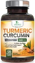Turmeric Curcumin Supplement 2600 mg - 95% Curcuminoids med organisk gurkemeie & BioPerine Black Pepper ekstrakt for beste absorpsjon, naturlig vegansk felles støtte, ikke-GMO, flaske i USA - 120 kapsler
