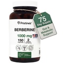PRISTINE'S Berberine Supplement Kapsler - 1000 MG 75 dagers forsyning 150 kapsler - hjerte, og immunitet helsestøtte Antioksidant - Digestiv Tract & Sunn Gut Flora Support