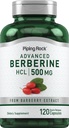 Piping Rock Berberine HCL Supplement | 500 mg | 120 kapsler | Barberry ekstrakt | Ikke-GMO, Glutenfri