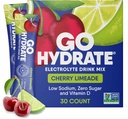GoHydrate Lav natriumelektrolytter pulverpakker sukkerfri - Instant Hydration daglig drikke blanding - Zero sukker vannflavor pakke singler med vitamin D - (Cherry Limeade, 30 pakker)