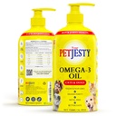 PetJesty Pure Omega 3 Olje for hunder og katter 26.39oz - Omega 3 Skin & Coat støtte- flytende mattilskudd for kjæledyr - Vegansk kjæledyr + DHA for felles funksjon, immun- og hjertehelse, ikke fiskeolje hund og katt
