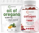 Mikroingredienser Olje av Oregano Softgels 6.000mg Per Serving & Multi Collagen Peptides Gummies Bundle Pack ® 4X Styrke Carvatrol & Thymoquinon ® Type I,II,III,V,X Protein