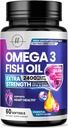 Omega 3 Fish Oil Supplements 2400mg - Triple Styrke Omega 3 fettsyrer, naturlig hjerte Hjerne og felles støtte - fettsyrer med EPA & DHA - Wild Fanget Fish Oil Supplement - 60 Softgels