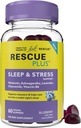 Bach RESCUE PLUS søvn og stress støtte gummier, natt kosttilskudd med 1 mg Melatonin, Ashwagandha, Kamille, Lavender og vitamin B6, naturlig blåbær flavor, vegansk & glutenfri, 60 greve