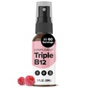 Komplement Vegansk vitamin Trippel B12 Flytende Spray- 1500 mg blanding (60 serveringer) bringebær Flavor-forbedret absorpsjon, energi, humør, nervesystem, kognitiv funksjon for barn og voksne