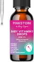 Pink Stork Baby flytende vitamin D-dråper for spedbarn, 400 IU vitamin D3 for nyfødte og barn for å hjelpe støtte beinutvikling og sunn immunfunksjon - 1 fl oz, 2 måneders forsyning