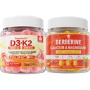 Sukkerfri vitamin D3 K2 Gummies med kalsium, magnesiumcitrat, vitamin C + Berberin Supplement Gummies, med Liposomal Berberin & Berberin HCI, kalsium, magnesium