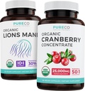 Spar $ 4 (12% avslag) - Mind & Body Bundle - Organic Cranberry Concentrate (50:1 Koncentrate - lik 25 000 mg ferske tranebær) og organiske løver Mane (10:1 ekstrakt - likes 10 000 mg mushrooms)