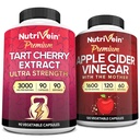 Nutrivein Premium Tart Cherry 500mg & Apple Cider Vinegar 1600mg Bundle - Muscle Recovery & Uric Acid Cleanse Plus Digestion støtte & vektkontroll - Ikke-GMO, Vegan / vegetarian - 90 + 120 piller