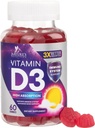 Vitamin D3 Gummy 5000 IU (125mg) - Diett vitaminer D Supplement for kvinner og menn - Bein, tenner, muskel og immun helse støtte, høy styrke VIT D3 Naturens ikke-GMO & Glutenfri - 60 Gummies