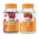 Livbar jern med vitamin C + vitamin C 1050mg, Gummies Bundle - Great Tasting, vitamin Supplement, Glutenfri, GMO Gratis, Chewable Gummy