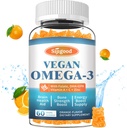 Omega-3 Gummies Potent Algae Omega Kilde, Boost Brain, Eye & Immune funksjon, med DHA og EPA Vegan & Sukker Gratis, Orange Flavor, 60 greve