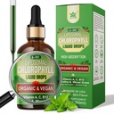 Økologisk klorofyll flytende dråper Liposomal for kvinner og menn, 6-i-1 Grønn Supermat Vegansk klorofyll v/Spirulina, hvetegras, vitamin C B12 A for intern deodorant*, energi,Digestiv,1Packs/2 Fl Oz
