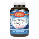 Carlson - Super Omega-3 Gems + CoQ10, 1200 mg Omega-3s 200 mg CoQ10, sirkulasjonsfunksjon, energiproduksjon og sirkulasjonsstøtte, 120 Softgels