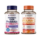Helsom wellness probiotika for kvinner 100 milliarder CFUs med prebiotika, digestive enzymer + liposomal vitamin C kapsler høy absorpsjon, askorbinsyre Supplement Bundle
