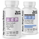 Ungdom & Tonic PMS & Menopause Bloating Relief Duo - Støtte for Puffiness, Hormonal Balance & Fluid Retention - Hennes hormonbalanse + vannvekt borte naturlige urter for kvinner, 90 kapsler