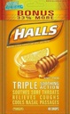 Halls Menthol - Cough Suppressant/Oral Anestetic, Honning-Lemon, Drops, 40 ct. Pakke med 2