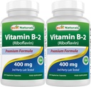 Best Naturals vitamin B2 (Riboflavin) 400mg - Migrain Relief - Veggie kapsler - Conezyme Precursor - 120 Count (120 Count (Pack of 2))