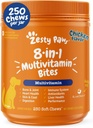 Zesty Paws Hunde Multivitamin, Chewable Hundevitaminer og kosttilskudd for Hip & Joints, Hud & Coat, Omega 3 Fiskeolje for hunder - Senior & Puppy Multivitamin - Kylling- 250ct
