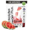 PowderVitamin Electrolytes pulver Plus (100 porsjoner) Vannmelon Electrolyte pulver, Zero Calorie, Keto, 0 Sukker, No Maltodextrin, 1000mg Kalium,120mg Kalsium,120mg Magnesium, Energi Hydration Powde
