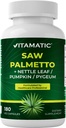 Vitamatic så Palmetto Extract for menn og kvinner 180 Veg Kapsler - Laget med Pumpkin Seed, Pygeum, Nettle Leaf - Laget i USA - fremmer sunn prostata funksjon
