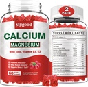 2 Pakke Kalsium Magnesium Sink Gummies med vitamin C D3 K2, Kalsium Gummies for bein, muskel, rolig og zzz støtte, høy absorpsjon formel med magnesium Zink Kalium, bringebær flavored 120 Cts