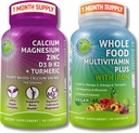 Vegan Hele mat Multivitamin med jern + plantebasert kalsium, magnesium, sink, D3, K2 & gurkemeie – Vegan daglig støtte for energi, bein helse, immunitet og total velvære Trio