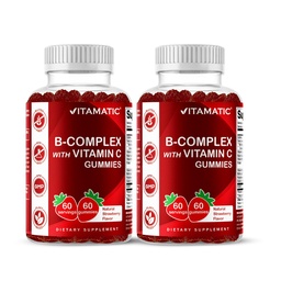 Vitamatisk vitamin B-kompleks Gummier med vitamin C & Inositol - Naturlig Jordbær Flavor - 60 Gummies (2 flasker)