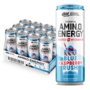 Optimum Nutrition Amino Energi Sparkende Hydration Drink, Elektrolytter, Koffein, Aminosyrer, BCAA, Sukkerfri, New Blue Raspberry Rush, 12 Fl Oz, 12 Pack (Packing May Vary)