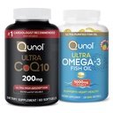 Qunol Ultra CoQ10 200mg Softgels - Ultra høy absorpsjon Coenzym Q10 Supplement - 2 måneders forsyning - 60 telle + Fish Oil Omega 3 Mini Softgels, 1000mg Omega 3 EPA + DHA, 3 måneders forsyning, 180 telle